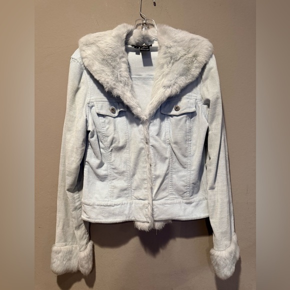 Sheri Bodell Vintage Light Blue Denim Corduroy Jacket with Fur - Picture 1 of 4